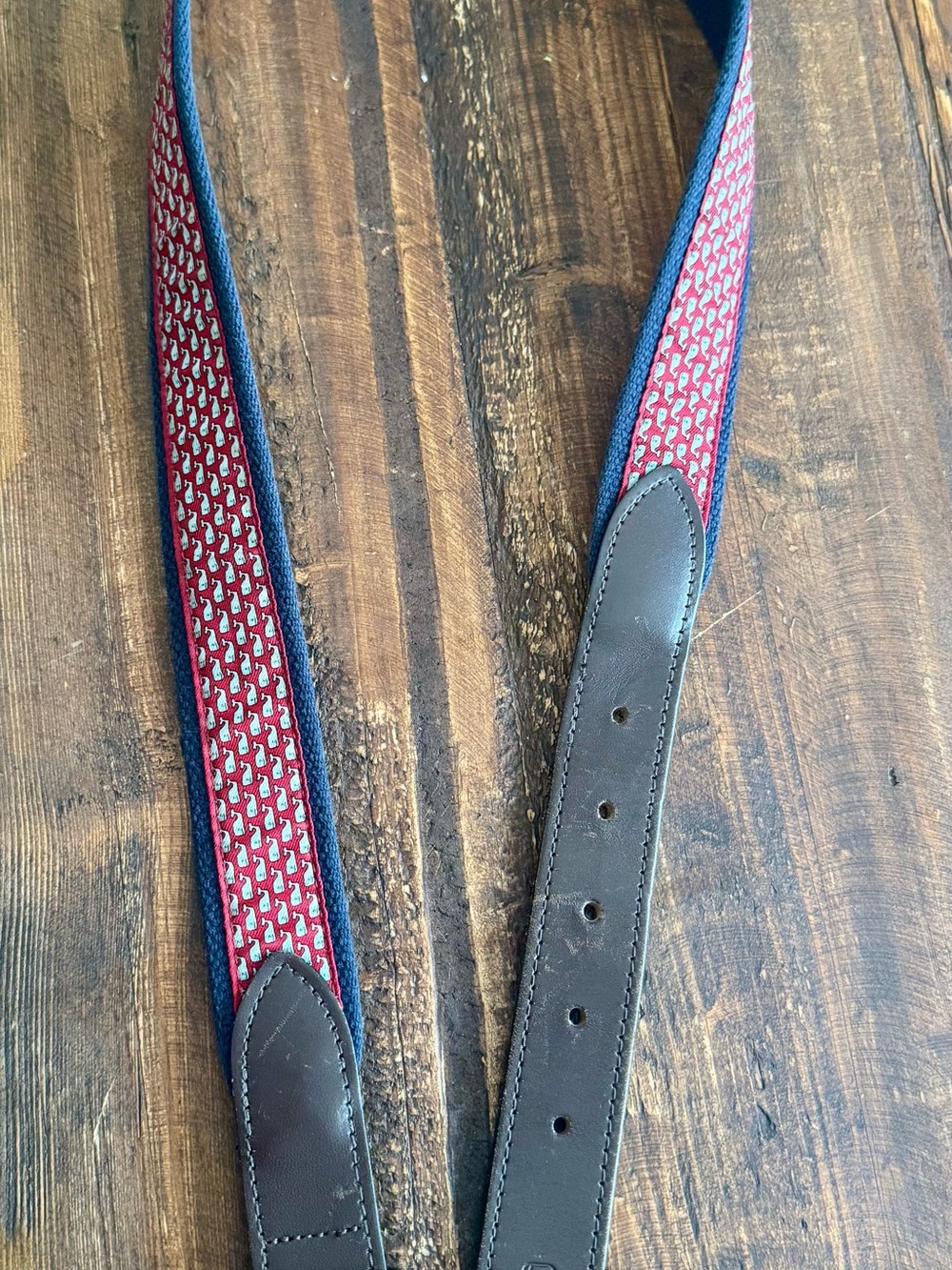 Vineyard Vines Red and Navy Patterned Canvas Belt